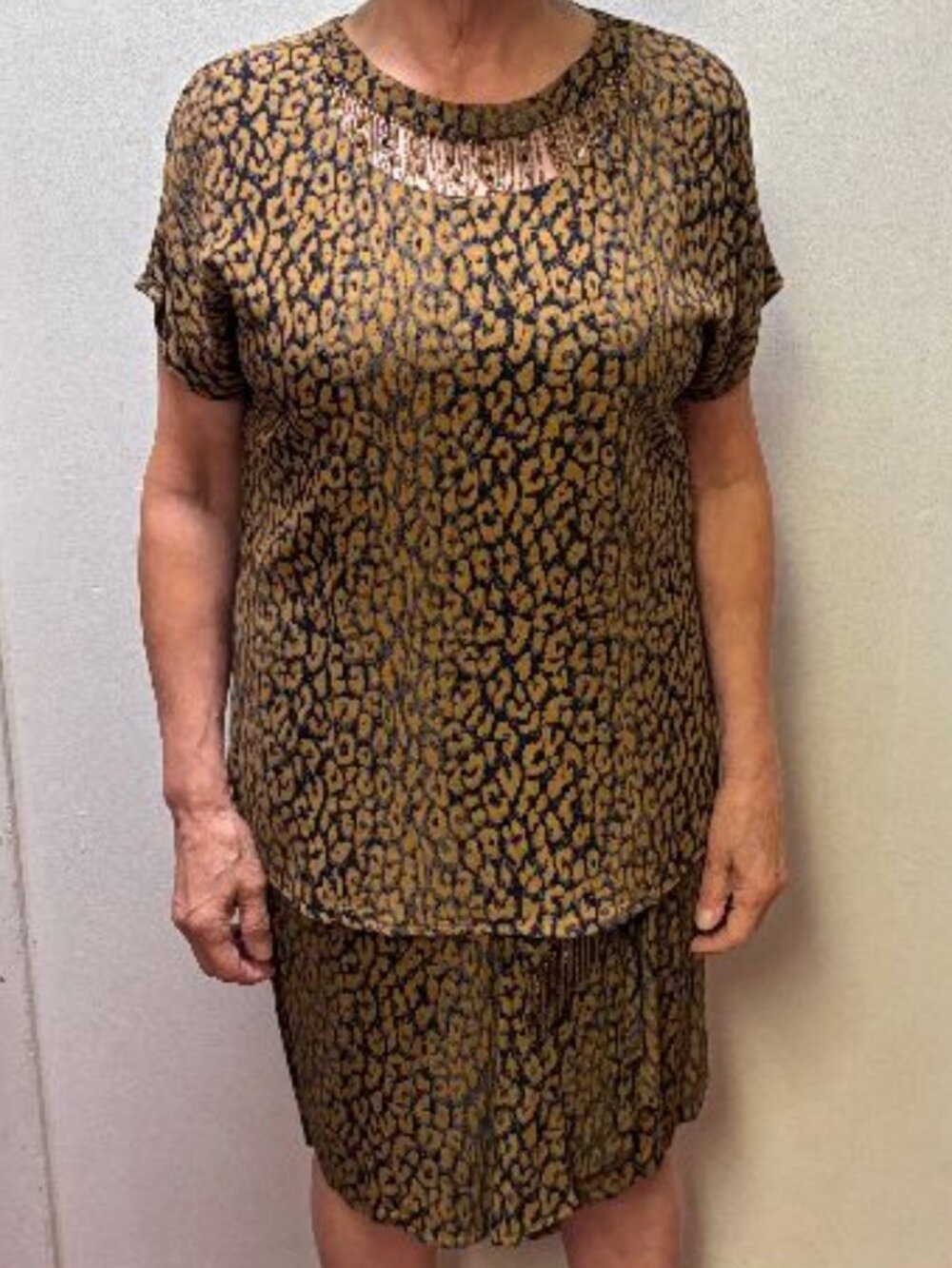 Carole Little-Vintage 90s Leopard print blouse & skirt
